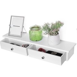 Vghylde - hvid hylde i tr med 2 skuffer - 65 x 15 x 10 cm