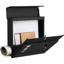 Brevkasse med avisr�r - v�gh�ngt postkasse - sort brevkasse