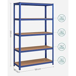 St�lreol med 5 hylder - lagerreol - bl� reol 200 x 120 x 60