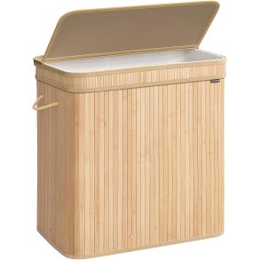 Vasketjskurv i bambus med 3-delt vasketjspose - 150 liter - brun