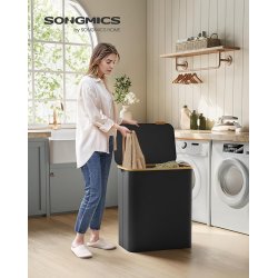 Vasket�jskurv med 3 rum - 3 vasket�jsposer - 150 liter - sort