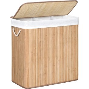 Vasketjskurv i bambus med 3-delt vasketjspose - 150 liter - brun