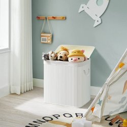 Vasketjskurv i bambus med 3-delt vasketjspose - 150 liter - hvid