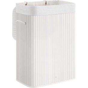 Vasketjskurv i bambus med vasketjspose - 70 liter - hvid