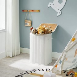 Vasketjskurv i bambus med vasketjspose - 70 liter - hvid