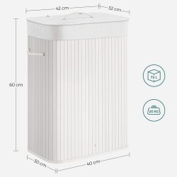 Vasketjskurv i bambus med vasketjspose - 70 liter - hvid