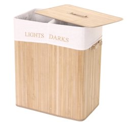 Vasketjskurv i bambus - 2 delt vasketjspose - 100 L - brun