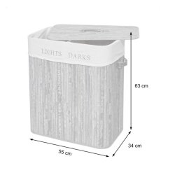 Vasketjskurv i bambus - 2 delt vasketjspose - 100 L - brun