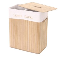 Vasketjskurv i bambus - 2 delt vasketjspose - 100 L - brun