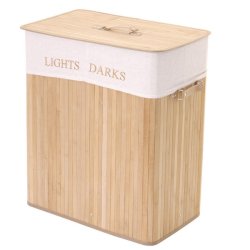 Vasketjskurv i bambus - 2 delt vasketjspose - 100 L - brun