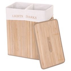 Vasketjskurv i bambus - 2 delt vasketjspose - 100 L - brun