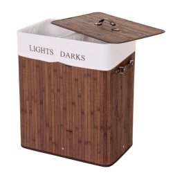 Vasketjskurv i bambus - 2 delt vasketjspose - 100 L - mrkebrun