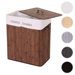 Vasketjskurv i bambus - 2 delt vasketjspose - 100 L - mrkebrun