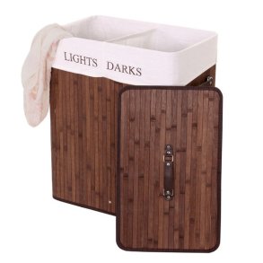 Vasketjskurv i bambus - 2 delt vasketjspose - 100 L - mrkebrun