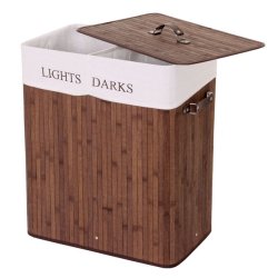 Vasketjskurv i bambus - 2 delt vasketjspose - 100 L - mrkebrun