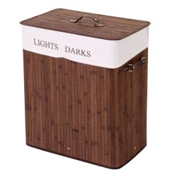 Vasketjskurv i bambus - 2 delt vasketjspose - 100 L - mrkebrun