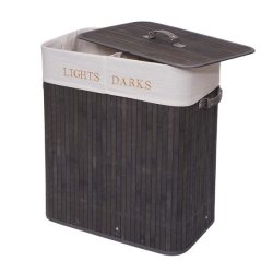 Vasketjskurv i bambus - 2 delt vasketjspose - 100 L - mrkegr