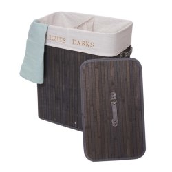 Vasketjskurv i bambus - 2 delt vasketjspose - 100 L - mrkegr