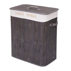 Vasketjskurv i bambus - 2 delt vasketjspose - 100 L - mrkegr