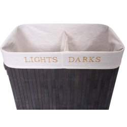 Vasketjskurv i bambus - 2 delt vasketjspose - 100 L - mrkegr