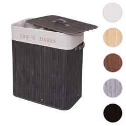 Vasketjskurv i bambus - 2 delt vasketjspose - 100 L - mrkegr