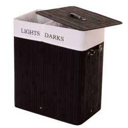 Vasketjskurv i bambus - 2 delt vasketjspose - 100 L - sort