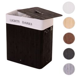 Vasketjskurv i bambus - 2 delt vasketjspose - 100 L - sort