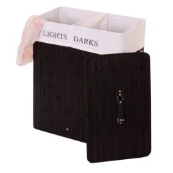 Vasketjskurv i bambus - 2 delt vasketjspose - 100 L - sort