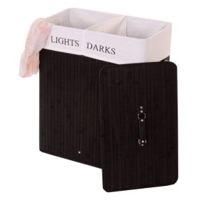 Vasketjskurv i bambus - 2 delt vasketjspose - 100 L - sort