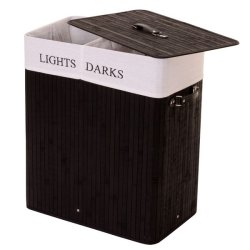 Vasketjskurv i bambus - 2 delt vasketjspose - 100 L - sort