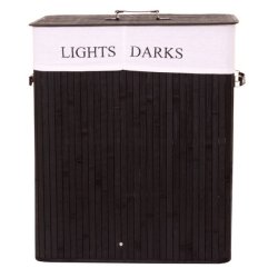 Vasketjskurv i bambus - 2 delt vasketjspose - 100 L - sort