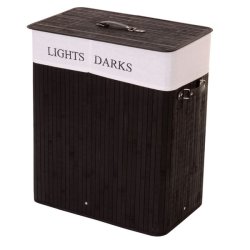 Vasketjskurv i bambus - 2 delt vasketjspose - 100 L - sort