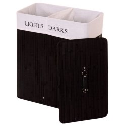 Vasketjskurv i bambus - 2 delt vasketjspose - 100 L - sort