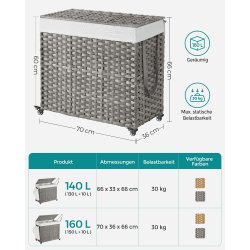 Vasketjskurv - hndvvet med aftagelige vasketjsposer - gr