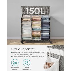 Vasketjskurv - hndvvet med aftagelige vasketjsposer - gr