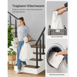 Vasketjskurv - hndvvet med aftagelige vasketjsposer - gr