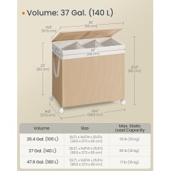 Vasketjskurv p 140L med 3 aftagelige vasketjsposer - brun