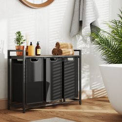 Vasketjskurve p stativ med 3 rum - 3 vasketjsposer - brun