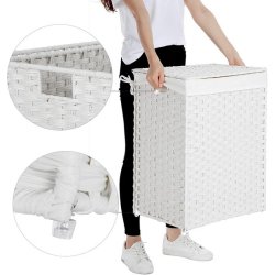 Vasketjskurv med vasketjspose - 90 liter - hvid vasketjskurv