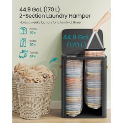 Vasket�jskurv med 2 rum - 2 vasket�jsposer - 170 liter - sort