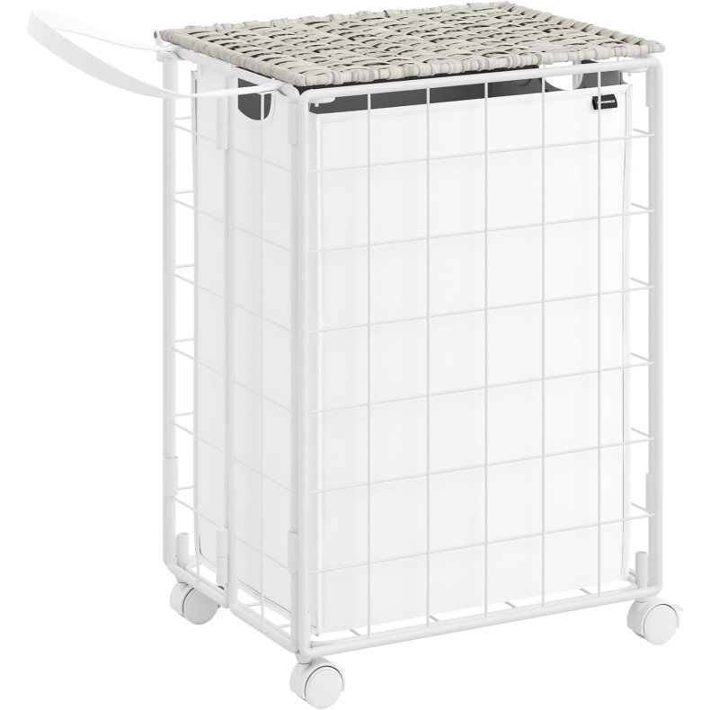 Vasketjskurv p hjul med vasketjspose - 90 liter - hvid
