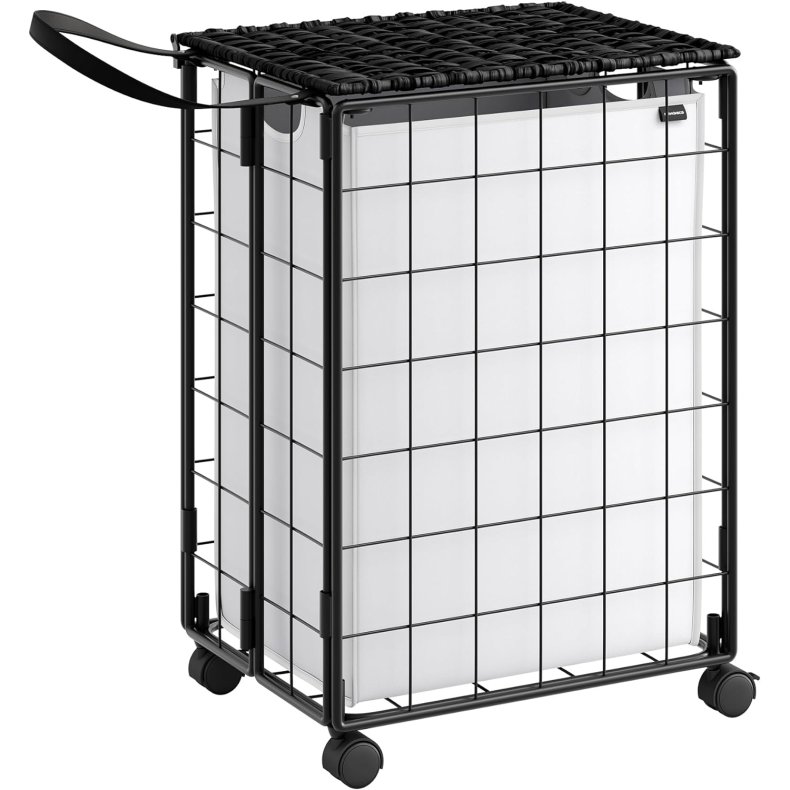 Vasketjskurv p hjul med vasketjspose - 90 liter - hvid