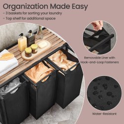 Vasketjskurve p stativ med 3 rum - 3 vasketjsposer - brun