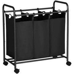 Vasketjskurve - vasketjsvogn p hjul med 3 aftagelige rum - sort