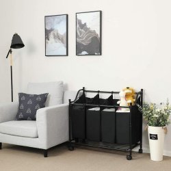 Vasketjskurve - vasketjsvogn p hjul med 4 aftagelige rum - sort