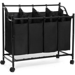 Vasketjskurve - vasketjsvogn p hjul med 4 aftagelige rum - sort