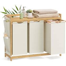 Vasketjskurve med 3 rum - 3 vasketjsposer - creme hvid