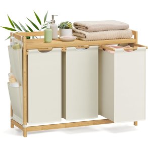 Vasketjskurve med 3 rum - 3 vasketjsposer - creme hvid