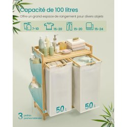 Vasketjskurve med 2 rum - 2 vasketjsposer - creme hvid