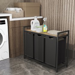 Vasketjskurve p stativ med 3 rum - 3 vasketjsposer - brun